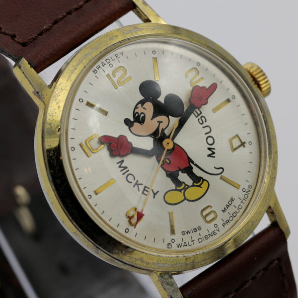1978 Bradley Mickey Mouse Men's Swiss Made Walt Disney Production Commemorative Silver Watch