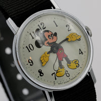 1970 Ingersol-Timex Mickey Mouse Silver Watch w/ Military Strap