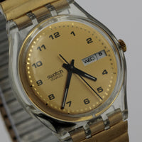 1997 Swatch Men's Gold Swiss Made Quartz Dual Calendar Watch