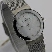 Skagen Men's Silver Diamond Pearl Dial Quartz Watch w/ Bracelet