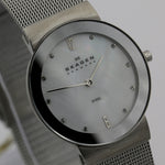 Skagen Men's Silver Diamond Pearl Dial Quartz Watch w/ Bracelet