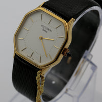 New 1982 Bulova Accutron Gold Men's Swiss Made Quartz Ultra Thin Watch w/ Strap