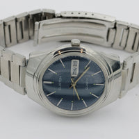 Clinton Men's Silver 9Jwl Quartz Dual Calendar Blue Dial Watch w/ Bracelet