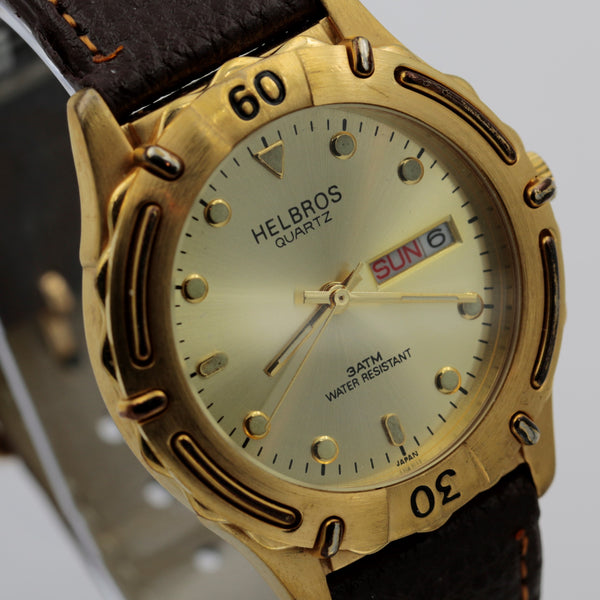 Helbros Men's Gold Quartz Dual Calendar Watch w/ Strap
