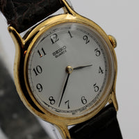Seiko Ladies Quartz Gold Ultra Thin Watch w/ Genuine Crocodile Strap