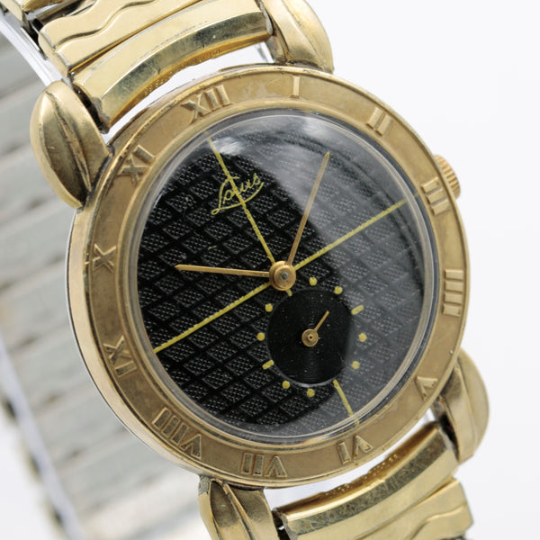 Louis Men's Swiss Made 17Jwl Gold Quadrant Dial Interesting Case Watch w/ Bracelet