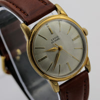 Louis Men's Swiss Made 25Jwl Gold Sunburst Dial Interesting Case Watch w/ Strap