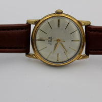 Louis Men's Swiss Made 25Jwl Gold Sunburst Dial Interesting Case Watch w/ Strap