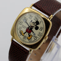 Seiko / Pulsar Mickey Mouse Men's Calendar Gold Quartz Watch w/ Lizard Strap