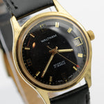 1960s Waltham Mens Swiss Made 17Jwl Gold Calendar Watch w/ Strap