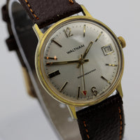 1960s Waltham Mens Swiss Made Gold Calendar Watch w/ Strap