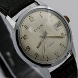 1960s Elgin Men's Silver 17Jwl Swiss Made Calendar Watch w/ Strap