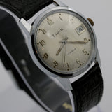 1960s Elgin Men's Silver 17Jwl Swiss Made Calendar Watch w/ Strap