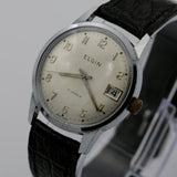 1960s Elgin Men's Silver 17Jwl Swiss Made Calendar Watch w/ Strap