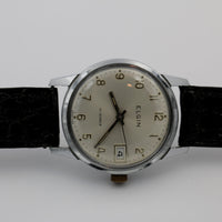 1960s Elgin Men's Silver 17Jwl Swiss Made Calendar Watch w/ Strap