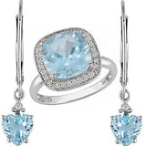 4ct Blue Topaz & Diamond Ring and Earrings Set in 14K White Gold